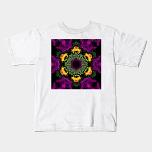 Psychedelic Kaleidoscope Flower Purple Orange and Black Kids T-Shirt